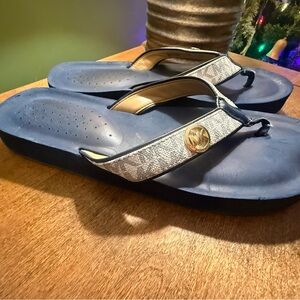 Michael Kors Blue Sandals with Gold Detail Size 11